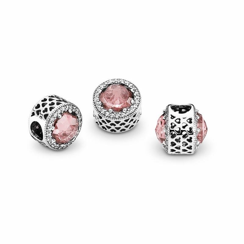 Pandora Radiant Hearts Charm Ireland - Sterling Silver/Pink/Mixed Stones/Cubic Zirconia - 831470AYV